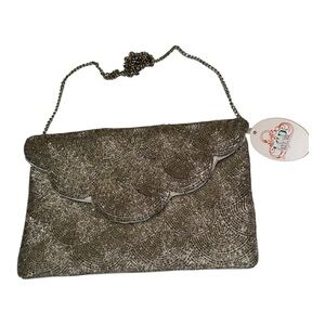 Silver Textured Envelope Clutch with Chain Strap NWT
